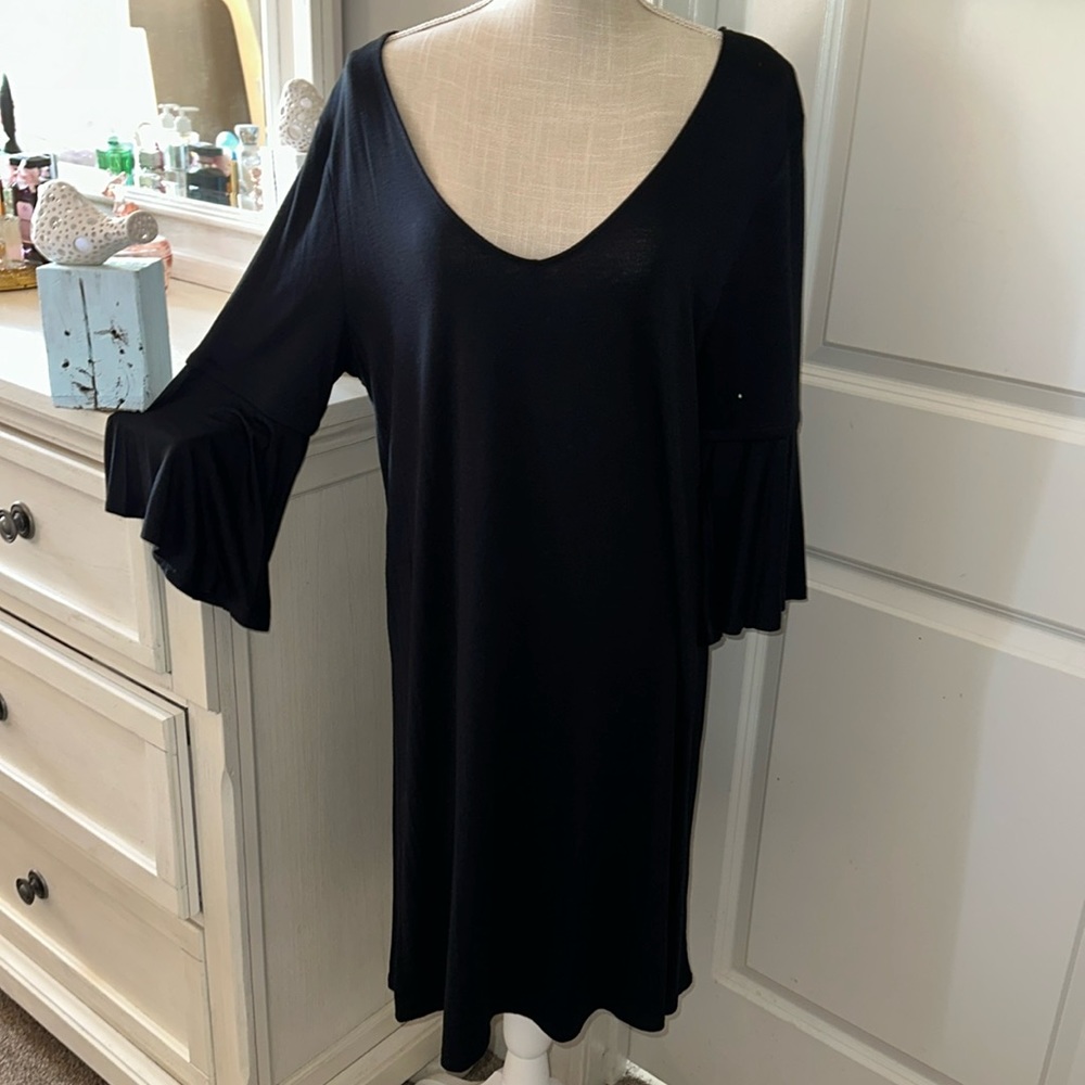 Harlow & Rose size L black knit A line dress with fluted sleeves WhimsyGoth